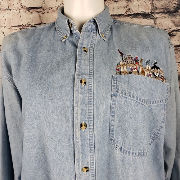Outrageous Sports Tops - Denim Cat Shirt, Size Large